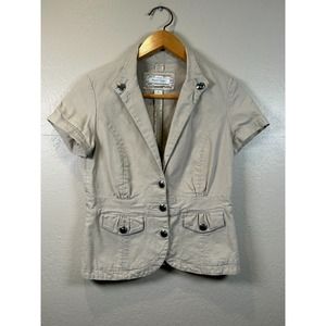White House Black Market Khaki Utility Jacket Short Sleeve‎ Women's Size 8
